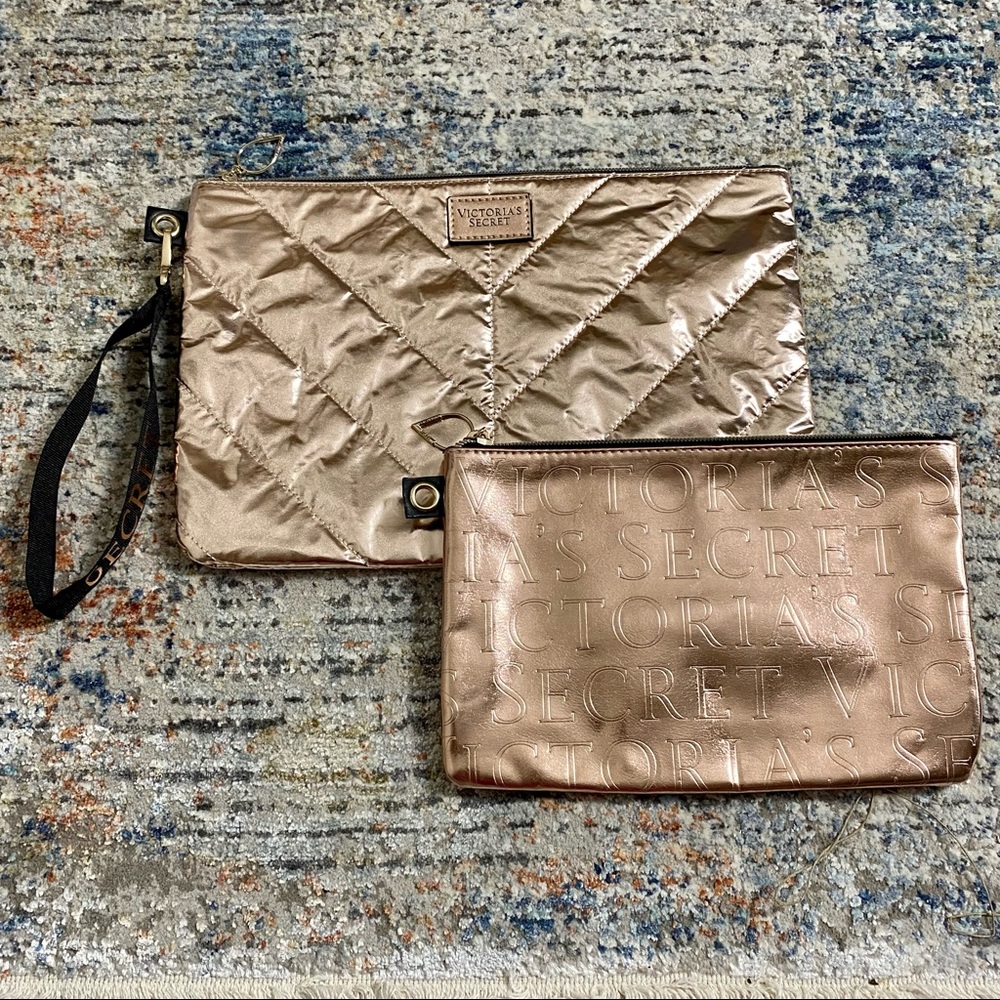 Victoria's Secret Rose Gold Wristlet Clutch‎ Set Metallic